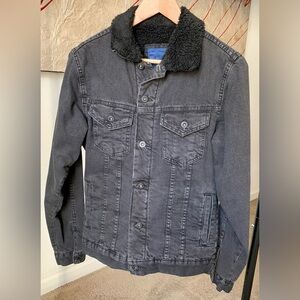 ZARA Charcoal Denim Jacket with Sherpa Collar